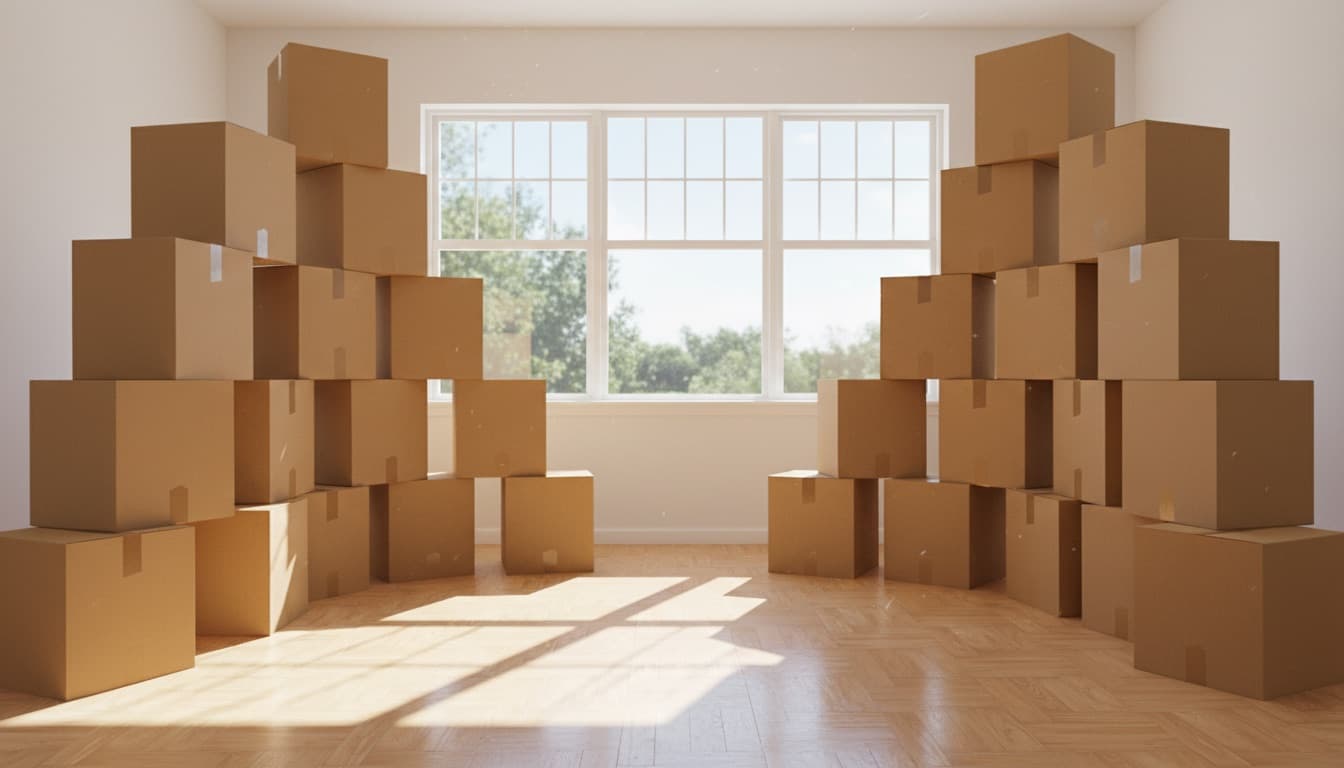 Cartons de déménagement dans un appartement lumineux