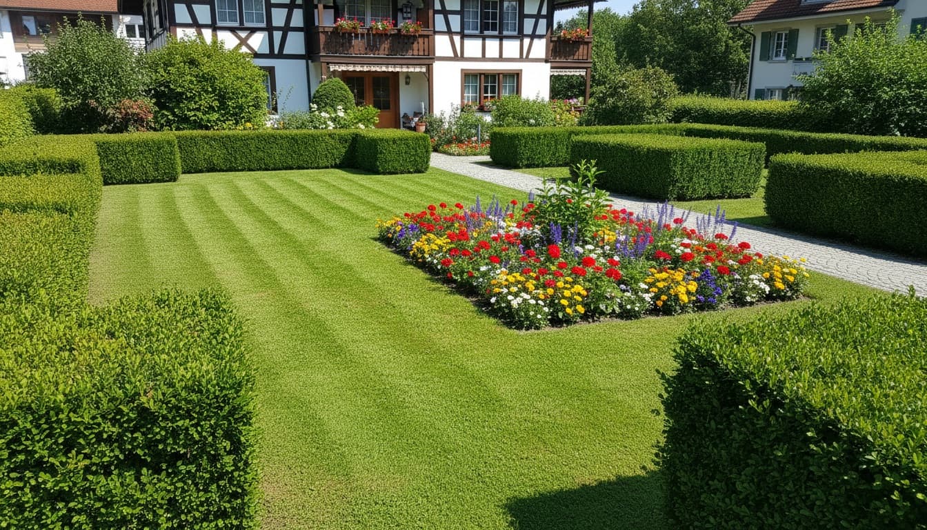 Espaces verts soignés devant un immeuble